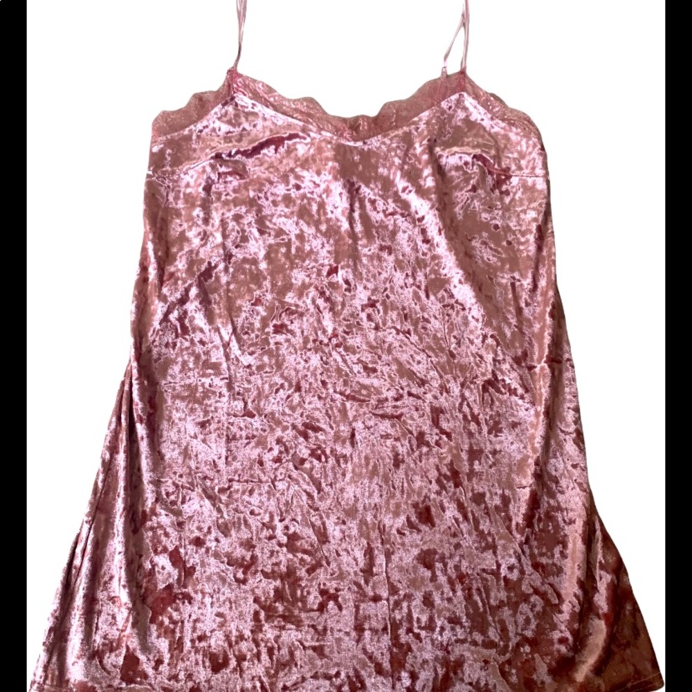 Dusty rose/light pink, velvet, lace trim on bodice, spaghetti straps